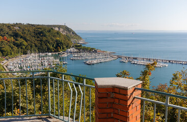 Panoramic viewpoint from the tourist office's terrace over Sistiana Bay, on the Trieste coastline, Italy, in early autumn