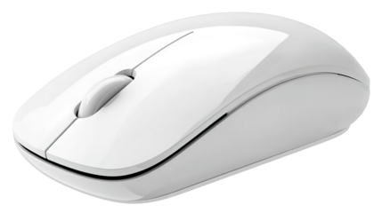 Wireless black computer mouse top view. Isolated png with transparency