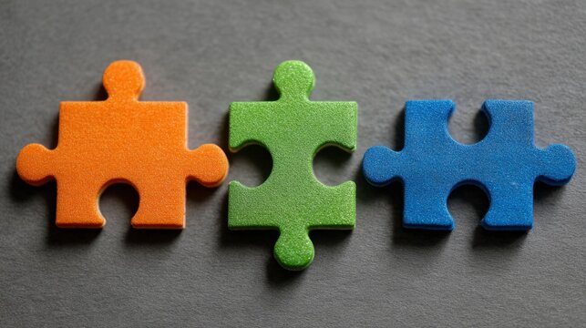 Colorful Puzzle Pieces Interlocking on a Gray Representing Connection
