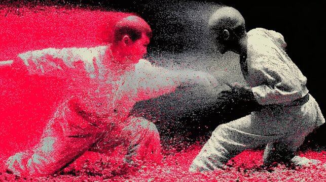 two men practicing martial arts outdoors