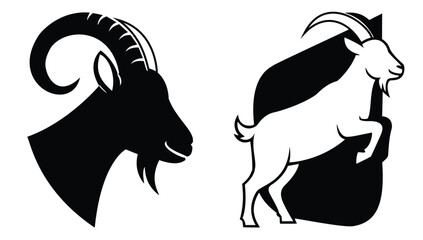 Two billy goat and mountain goat illustrations for mascot and animal logo design element