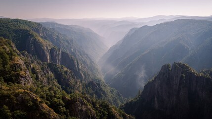 concentric. Mountain valley with concentric air ripples, misty natural landscape. travel magazines, destination branding, designed for travel destination branding, inspires travel planning.