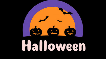 Minimal Halloween Illustration with Glowing Pumpkins on Dark Purple and Black Background – Poster Concept