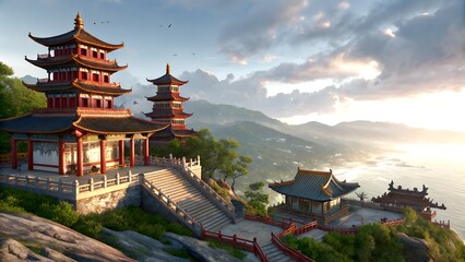 Traditional chinese temple in the mountains