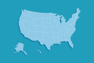 United States Map Vector Graphic Blue and Tosca for Presentations and Designs