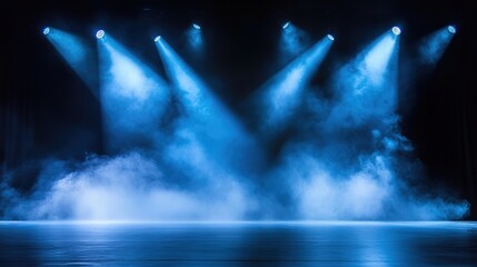 singer. A dramatic stage illuminated by a smoky spotlight, creating an atmospheric and moody scene. event programs, museum guides, designed for cultural heritage projects and event programs.