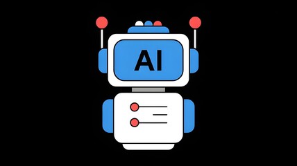 A minimalist cartoon robot with the letters ai on its screen on a black background