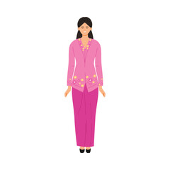 Isolated Singapore woman wearing pink traditional kebaya dress with floral details vector illustration