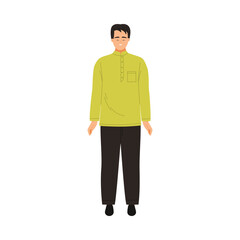 Isolated Singaporean man wearing green baju kurung and black pants on white background vector illustration