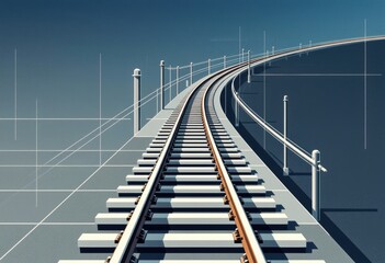 Obraz premium Curved railway track leading into the distance, symbolizing journey and progress