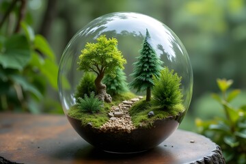 A crystal terrarium with miniature forests inside.