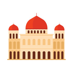Minimalist Malaysia mosque with red domes on white background, isolated religious architecture vector illustration
