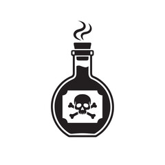 Silhouette of a potion bottle with skull label, white background
