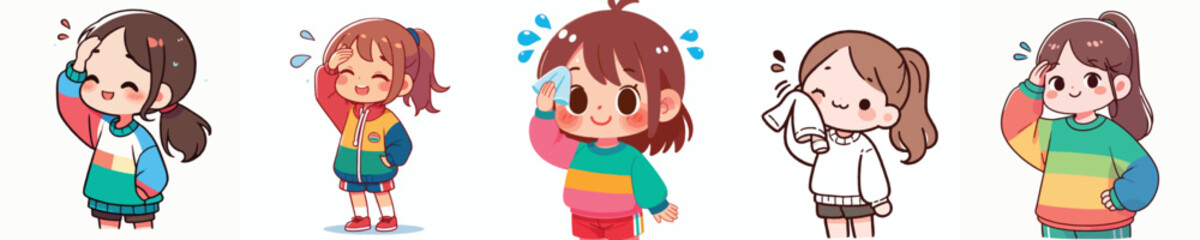 vector of a little girl wiping sweat gesture