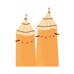 Two traditional Mali huts with straw thatched roofs on a white isolated background vector illustration