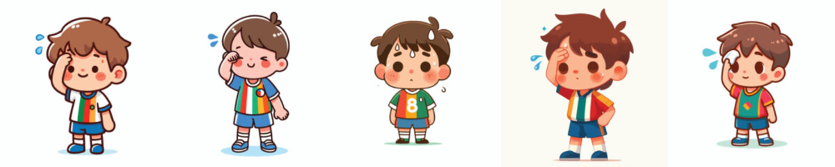 vector of a little boy wiping sweat gesture