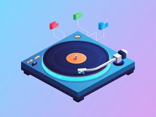 Modern turntable with vibrant colors and digital sound features