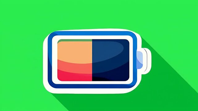 Battery Icon Displaying Half Charge Level in Blue and Orange Tones on Green Background