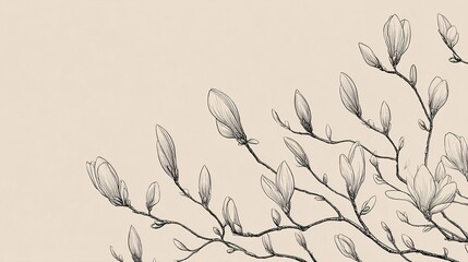 extension. New botanical buds extending from a main branch in minimalist illustration. gardening catalogs, home-decor guides, designed for gardening and botanical catalogs.