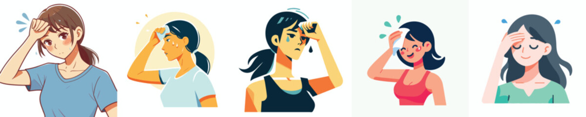 vector of a woman wiping sweat gesture