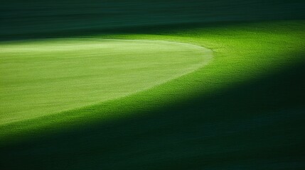 golf. Ancient golf course green glowing in morning light, manicured grass surface. event key visuals, club posters, designed for fitness apps and gym onboarding, used by fitness trainers.