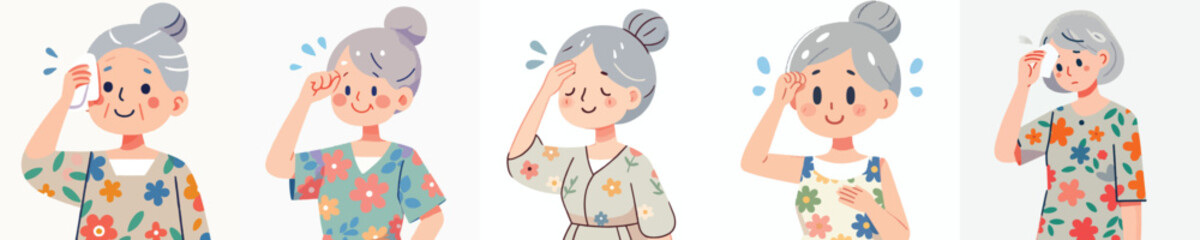 vector of a grandmother wiping sweat gesture