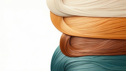 Colorful strands of hair in various shades stacked together, showcasing texture