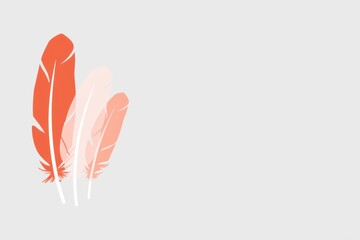 Colorful feathers in shades of orange and pink on a light gray background