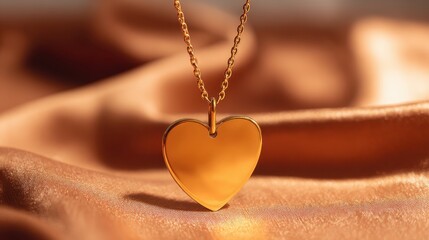 Elegant Golden Heart Pendant Necklace on Luxurious Satin Fabric Background