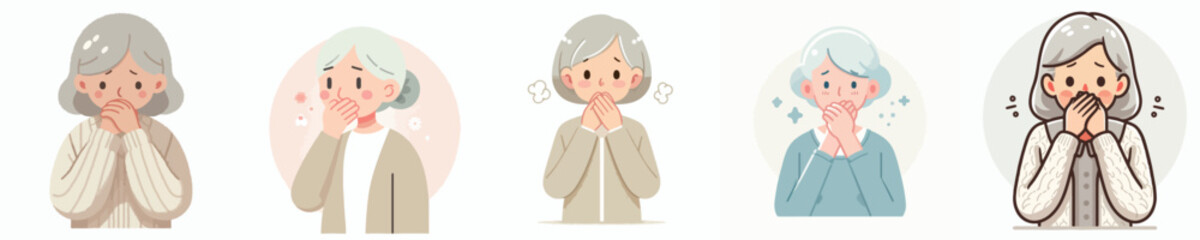 vector of a grandmother gesture covering his mouth in nausea