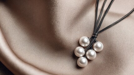 Elegant Pearl Necklace on Soft Satin Fabric with Natural Light Highlighting Beautiful Jewelry Design and Texture