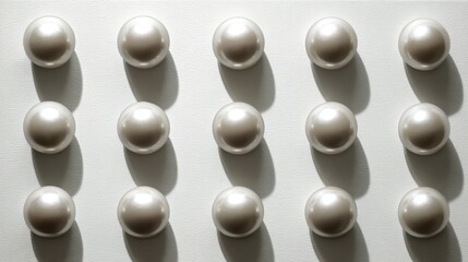 Elegant Arrangement of Glimmering White Pearls on Soft Textured Background with Soft Shadows and Light Reflections