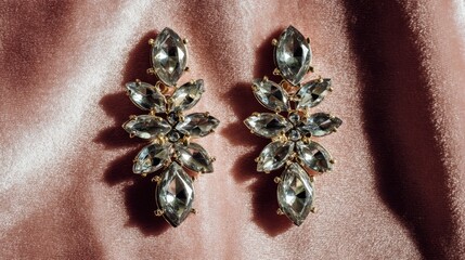 Elegant Crystal Earrings on Soft Fabric Background Perfect for Fashion and Jewelry Displays