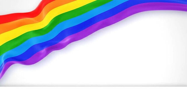 A colorful, wavy, gradient of rainbow flag colors against a white backdrop