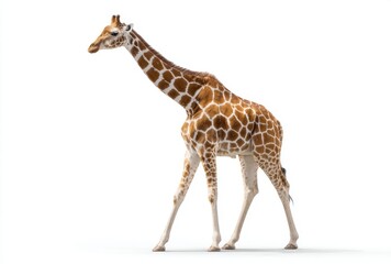 Naklejka premium Full-body side view of a young giraffe standing on