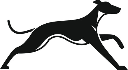 Minimalist vector illustration of a greyhound running fast, creating a dynamic and elegant silhouette