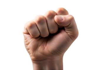 Human fist clenched tightly isolated on transparent background