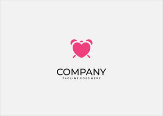 Abstract Heart Alarm Clock Vector Logo for Love Reminder Dating App Relationship Health Wellness Event Notification or Timely Care Service Brand