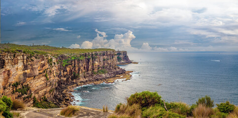 Panoramic view of the stunning cliffs of North Head, Sydney Harbor National Park, Manly, New South...