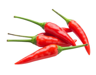 Group of Fresh Red Bird's Eye Chilies Isolated on White