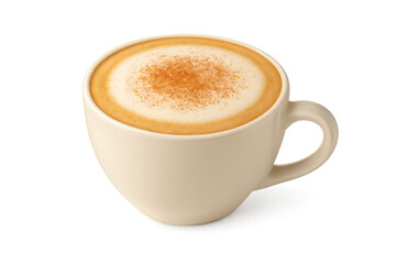 Cappuccino coffee drink in mug with cinnamon on transparent background