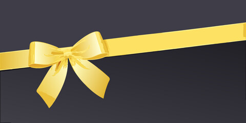 Elegant golden ribbon tied in a bow diagonally across a dark background for celebration and luxury
