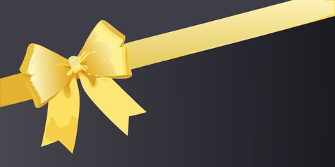 Elegant golden ribbon tied in a bow on a dark background for celebrations and gifts