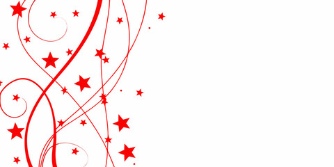 Red swirls and stars border design on white background for celebration and festive occasions