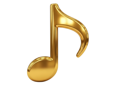 Golden eighth note musical symbol isolated on transparent background