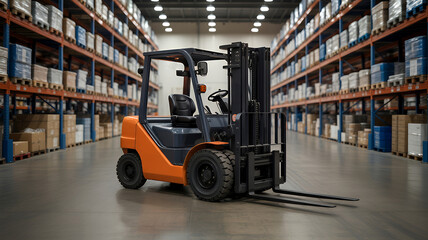 Forklift in a large warehouse industrial vehicle for material handling efficient logistics and distribution