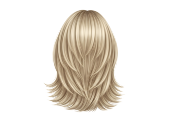 Blonde layered wig with bangs isolated on transparent background