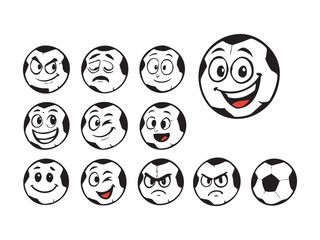Funny Soccer Ball Faces Icons – Sports Emotions Cartoon Vector Set