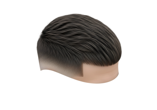 Close up of a man s head with short dark hair and waves isolated on transparent background