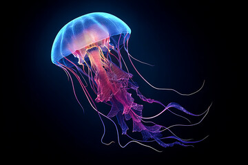 Mesmerizing jellyfish drifts gracefully in the deep ocean, its bioluminescent glow creating an ethereal scene perfect for ocean conservation campaigns